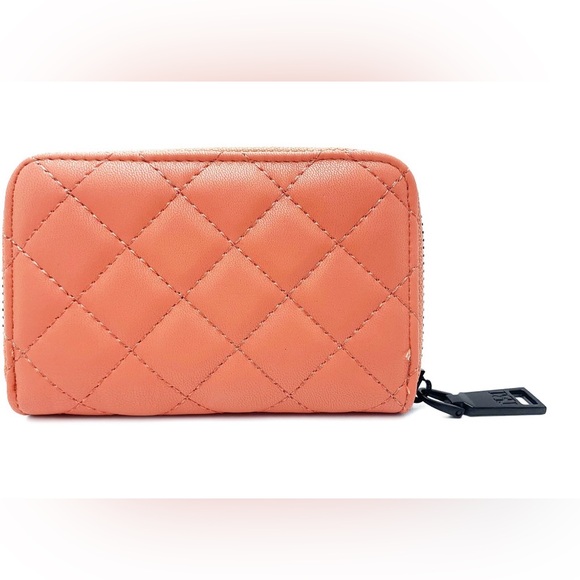 Badgley Mischka Coral Quilted Coin Wallet with Exquisite Black Hardware - Picture 4 of 4